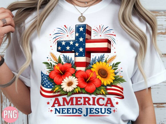 America Needs Jesus Cross PNG for T-Shirt Designs