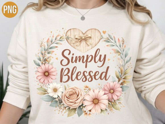 Blessed Wreath Heart Wood Christian PNG for T-Shirt Designs