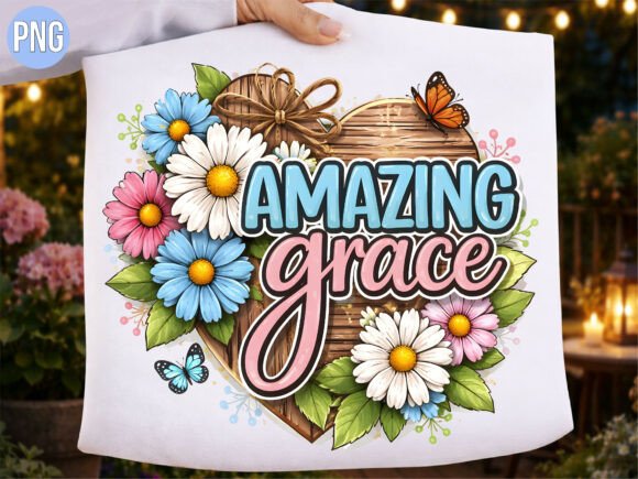 Christian Amazing Grace Heart Flower PNG — T-Shirt Designs