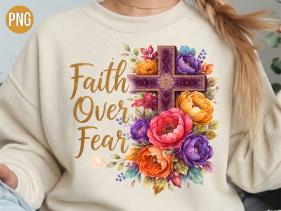 Christian Faith over Fear Floral Cross T-Shirt Designs