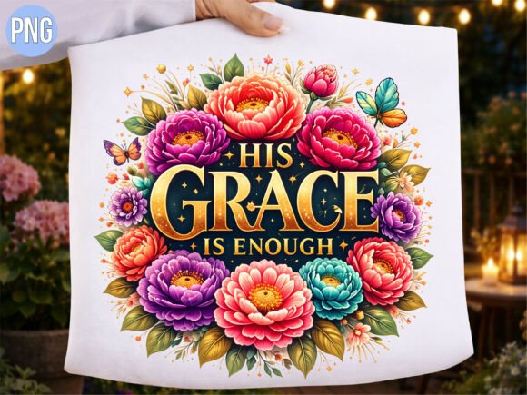 Christian His Grace is Enough Floral PNG for T-Shirt Designs