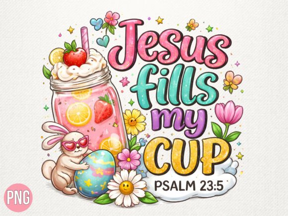 Christian Jesus Fills My Cup Rabbit PNG — T-Shirt Designs