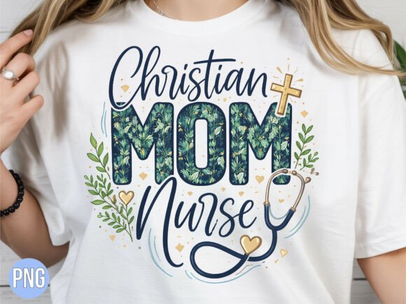 Christian Mom Nurse Floral Cross PNG T-Shirt Designs