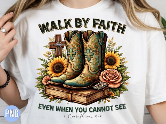 Christian Walk by Faith Cowboy Boots PNG T-Shirt Designs