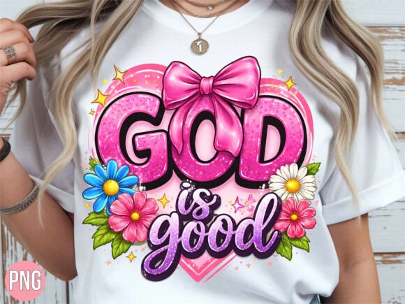 God is Good Pink Bow Heart T-Shirt Designs