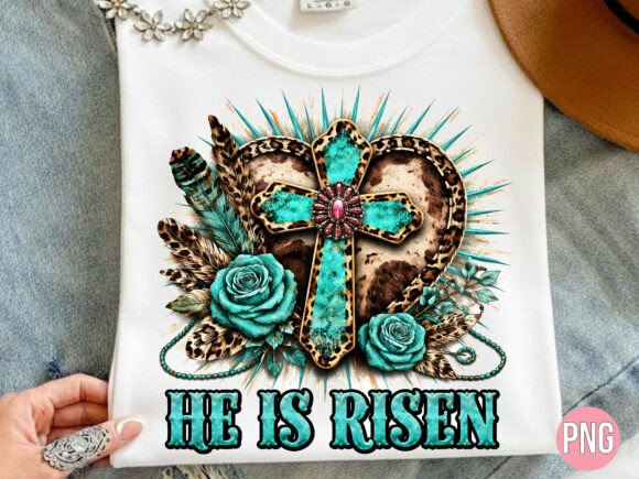 He is Risen Turquoise Cross T-Shirt Designs