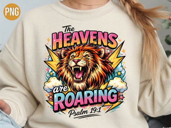 Heavens Are Roaring Lion Christian PNG for T-Shirt Designs