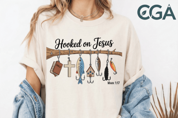 Hooked on Jesus Fishing Lure PNG for T-Shirt Designs