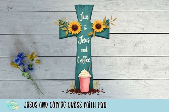 Jesus and Coffee Cross Faith PNG: T-Shirt Designs