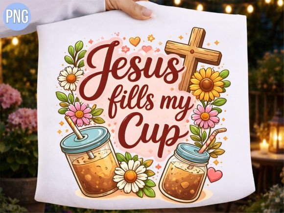 Jesus Fills My Cup Iced Coffee Christian T-Shirt Designs