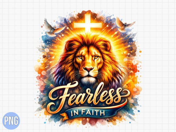 Lion Fearless Faith Cross Christian PNG